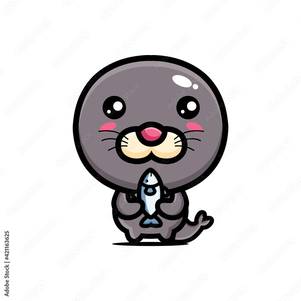 cartoon cute seal vector design holding a fish cartoon cute seal vector design holding a fish