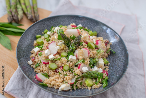 healthy spring couscous salad with asparagus