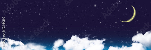 夜空の背景（三日月と雲、よく寝れそうな夜）