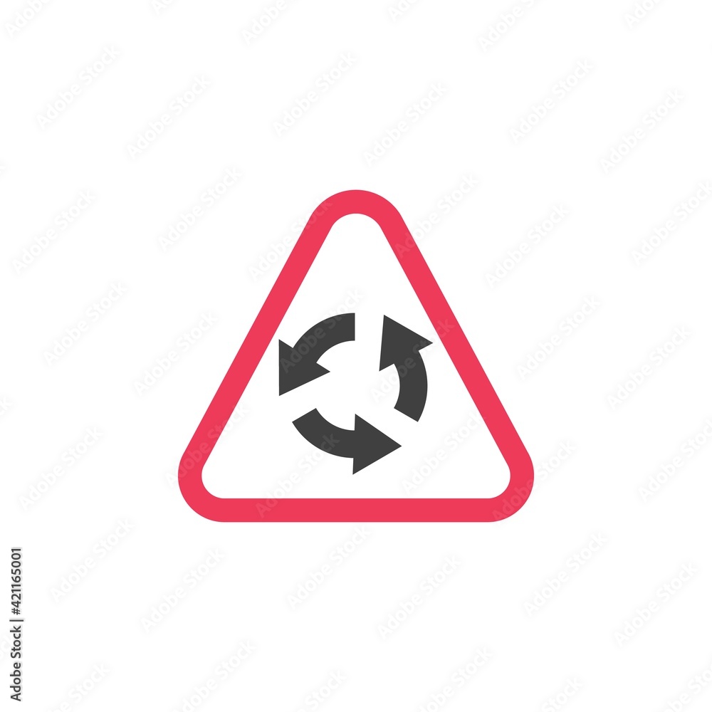 Warning roundabout road sign flat icon Warning roundabout road sign flat icon