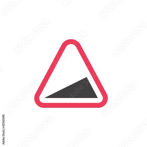 Steep ascent warning traffic sign flat icon