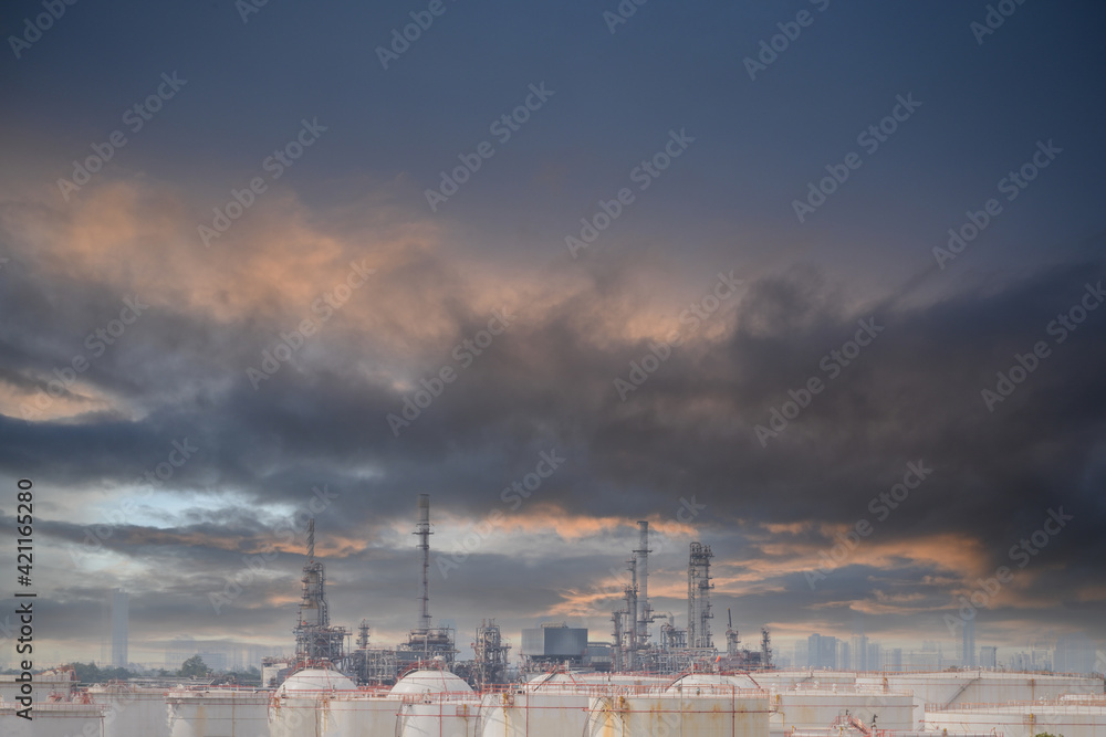 Peyrochemical Industry of Oil refinery plant oil and gas with oil storage tank