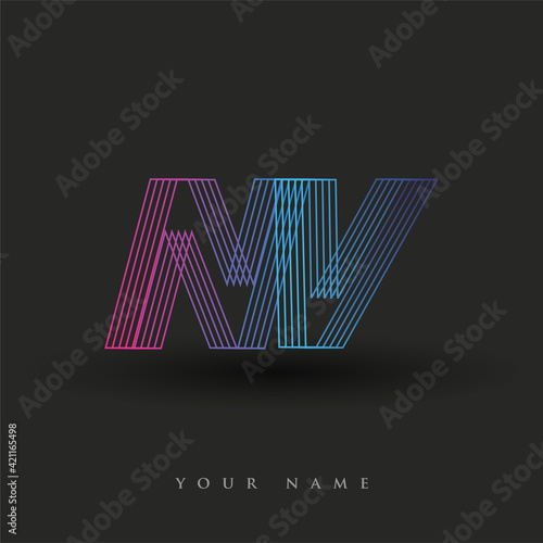 initial letter logo NV colored blue and magenta with striped composition, Vector logo design template elements for your business or company identity.