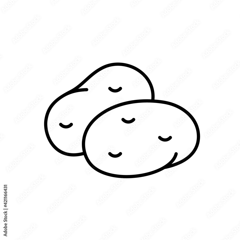 Potato logo. Linear icon of root vegetable. Black simple illustration for farm packaging design, eco bio product. Contour isolated vector pictogram on white background Potato logo. Linear icon of root vegetable. Black simple illustration for farm packaging design, eco bio product. Contour isolated vector pictogram on white background