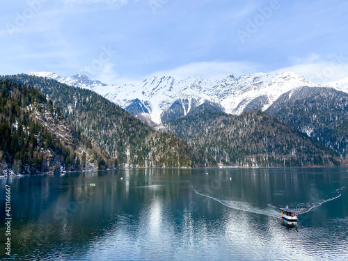 Beautiful view of Lake Ritsa in Abkhazia, Georgia