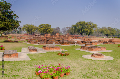 Garden near Sarnath Stupa in the Memory of Buddha photo