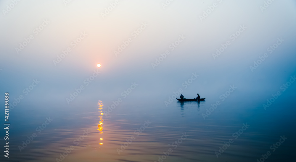 Sun rise time at Ganges river in Varanasi