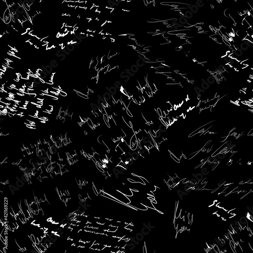 Seamless vector pattern. White text on a black background.