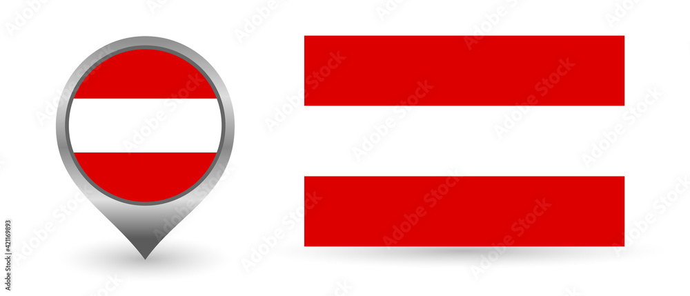 Vector flag Austria. Location point with flag Austria inside. Vector flag Austria. Location point with flag Austria inside.