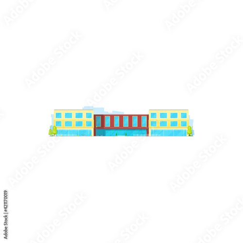School building, college or university and education academy campus, vector architecture icon. High school, schoolhouse or preschool hall building, students study center