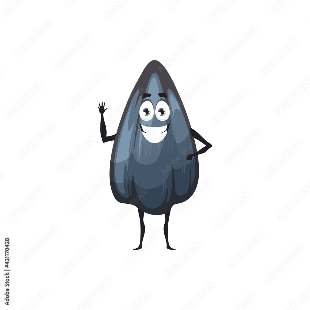 Seed Vector Smiling Sunflower black seed isolated emoji emoticon flat cartoon character ...