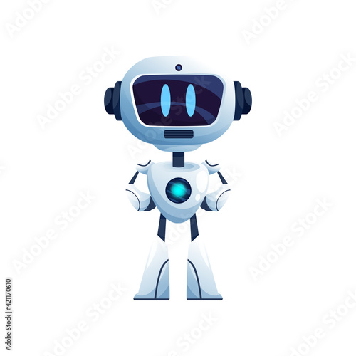 Robot modern technologies android drone isolated realistic futuristic automation. Vector robot computer with digital glowing eyes, cyberspace machine, bionic humanoid robot with ai intelligence