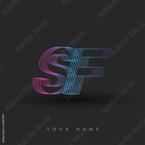 initial letter logo SF colored blue and magenta with striped composition, Vector logo design template elements for your business or company identity.