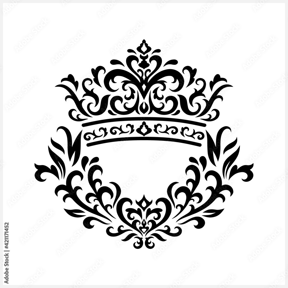 Vintage crown with wtearh isolated on white. Royal icon. Vector stock illustration. EPS 10
