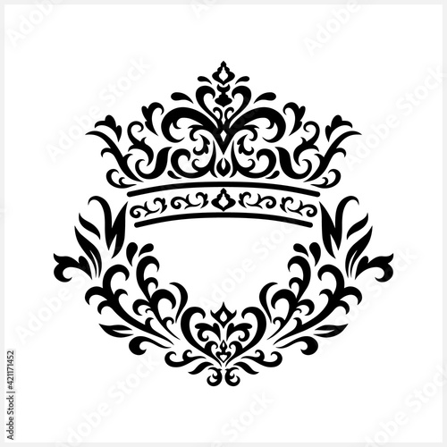 Vintage crown with wtearh isolated on white. Royal icon. Vector stock illustration. EPS 10
