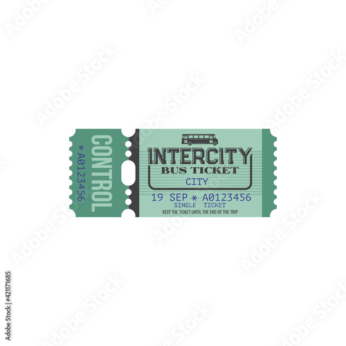 Boarding pass on intercity bus isolated retro ticket with tire-off control line. Vector ticket retro coupon template, city public transport admit to travel. Intercity e one way or single trip card