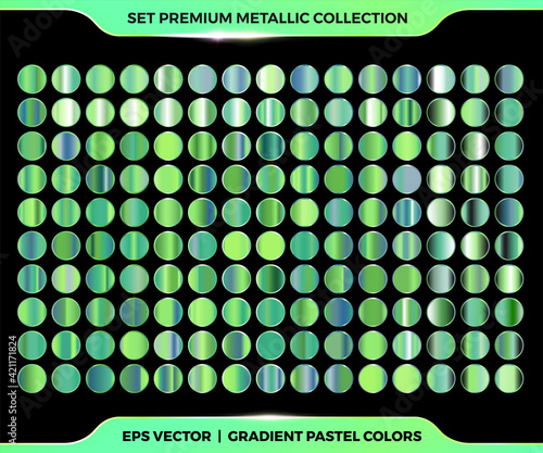 Trendy colorful gradient green metal combination mega set collection of metal pastel palettes for border frame ribbon cover label templates photo