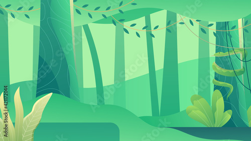Background Illustration of Jungle and wilderness where wild animals creep. This Illustration perfect for website and mobile website. 