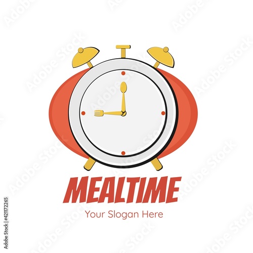Illustration vector design of mealtime logo with using concept of alarm clock and cutlery