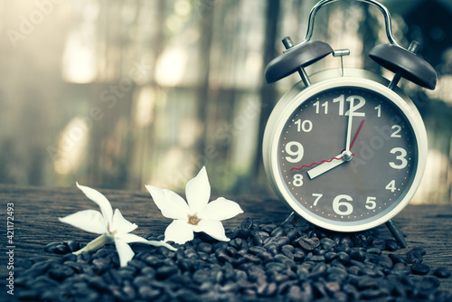  Vintage brouwn clock face and and coffee bean photo
