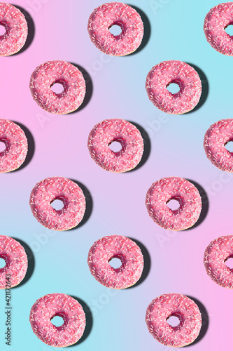 vertical gradient background with pink donut pattern