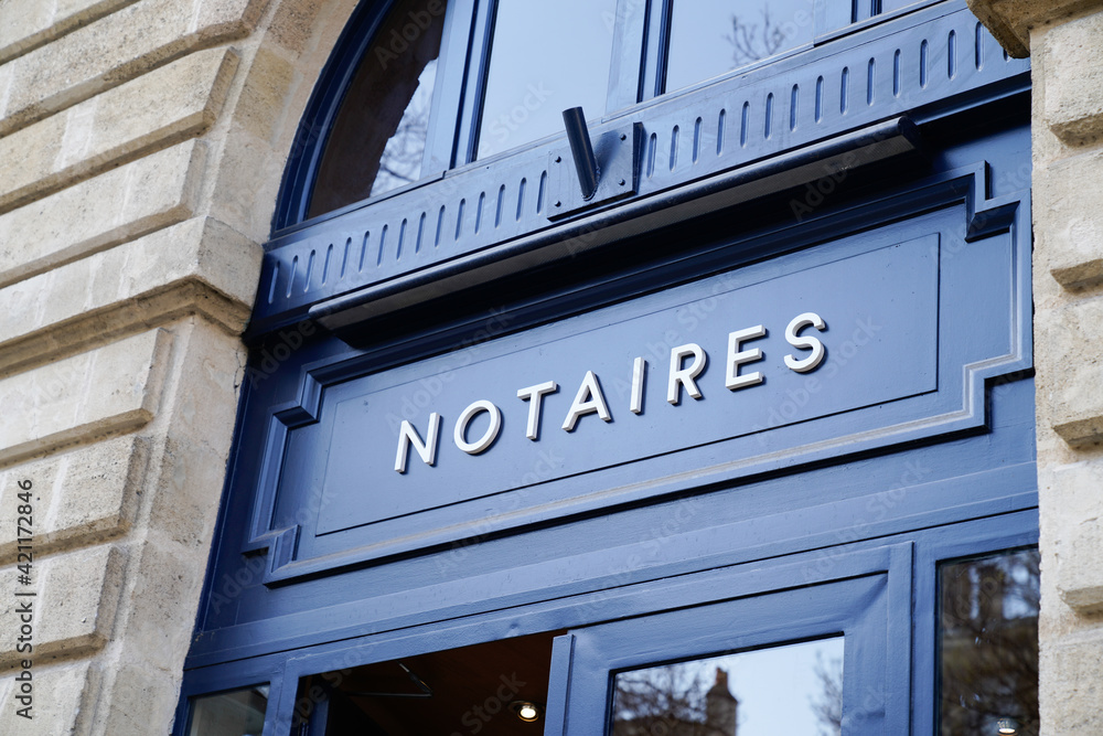 notaires text means notary french sign logo in building office
