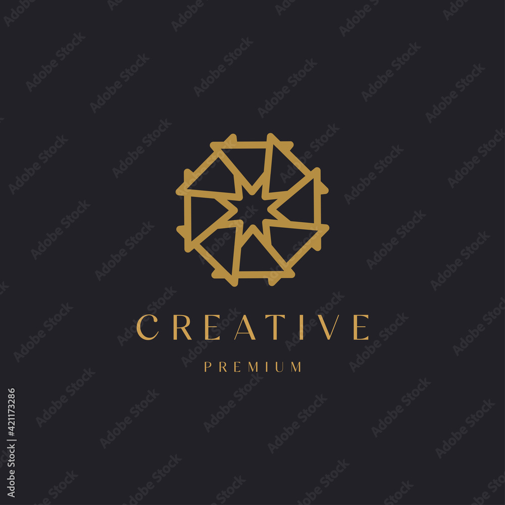 Luxurious gold ornament geometric triangle shape concept logo icon design template vector