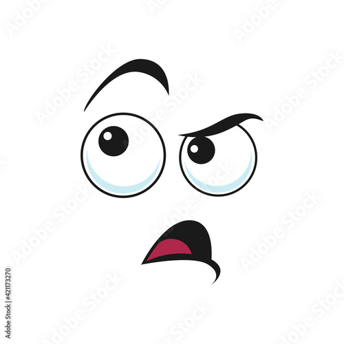 Insidious emoticon with puzzled face isolated icon. Vector distrustful smiley with big eyes and open mouth. Doubtful, disbelief distrusted facial expression. Distrusted emoji, suspicious character