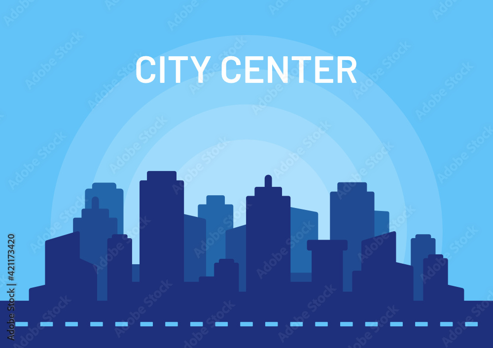 City center vector isolated illustration on blue background.