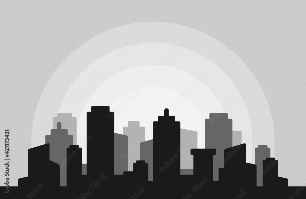 City skyline vector silhouette illustration wallpaper on gray background.