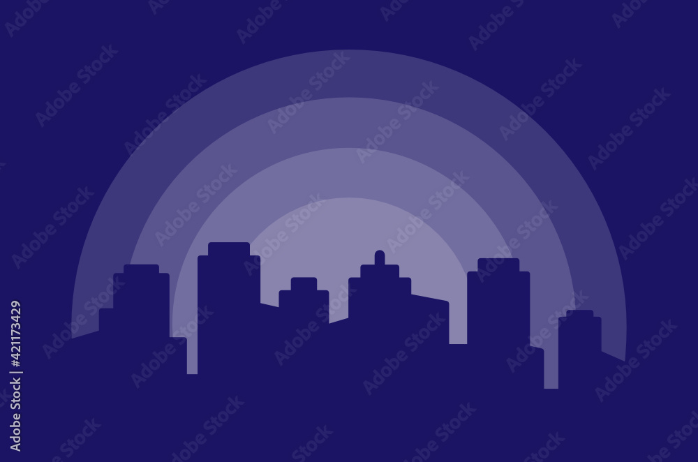 Night city building Silhouette on purple background Vector illustration.