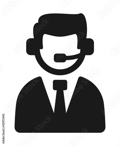 Customer service vector icon. Man operator with headset answering client for assistance.