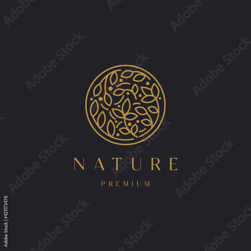 Luxurious Nature floral leaf ornament logo icon design template. Gold, elegant, beauty, spa, yoga, cosmetic product, modern vector illustration