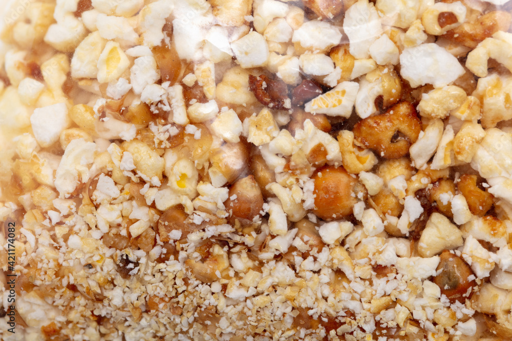 Popcorn in a plastic bag as a background. Popcorn in a plastic bag as a background.