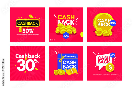 Set banners cashback vector design template.