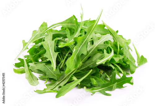 Obraz na plátně Green fresh rucola or arugula leaf isolated on white background