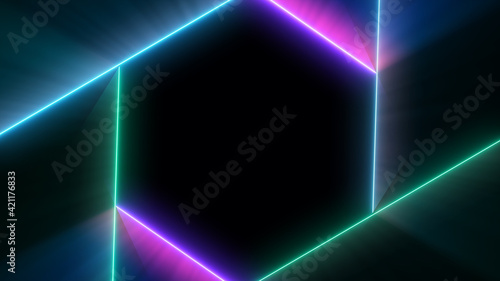 Neon Laser colorful geometric shapes. Retro style 80-90s background