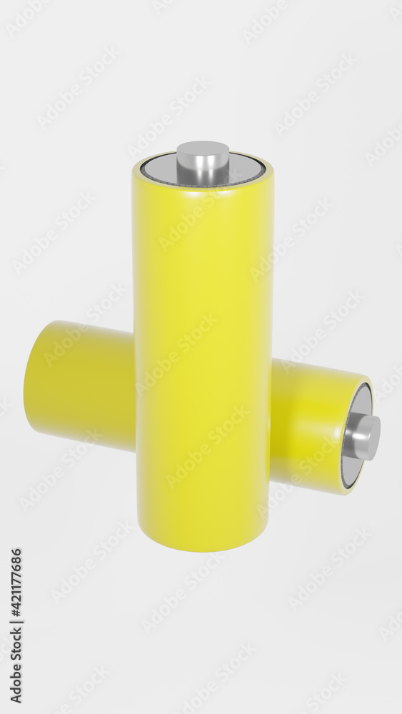 Battery isolated on a white background. AA or 18650 vape or electric car Lithium battery of metallic material cut out. 3D Illustration Battery isolated on a white background. AA or 18650 vape or electric car Lithium battery of metallic material cut out. 3D Illustration