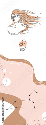 Zodiac background. Leo constellation. Fire element. One line. Minimalistic graphics.