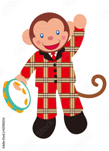 A monkey playing a tambourine