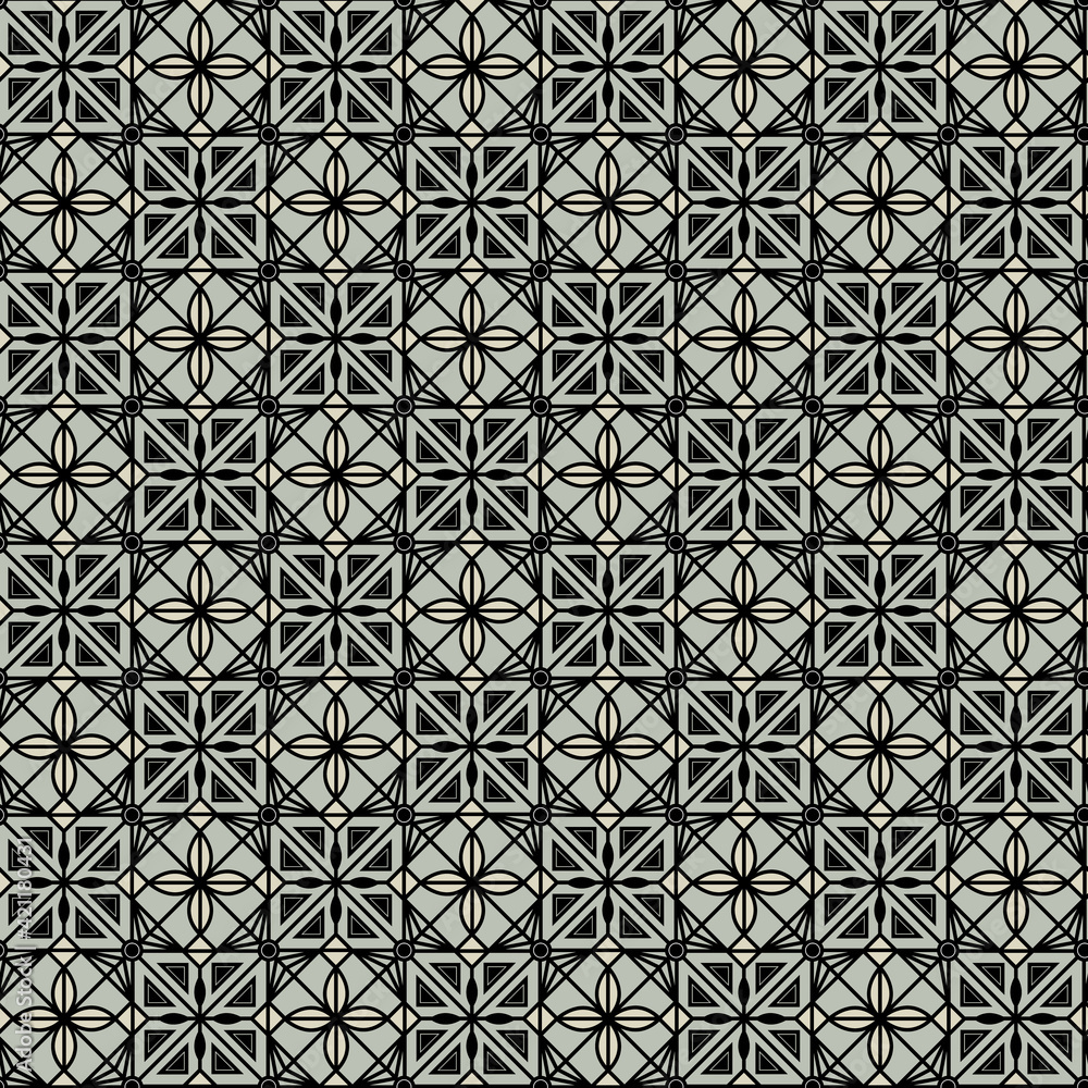 Green and Beige Geometric Seamless Repeat Pattern.