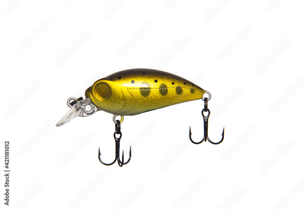 Golden baubles for fishing on a white background, isolate. Close-up Golden baubles for fishing on a white background, isolate. Close-up