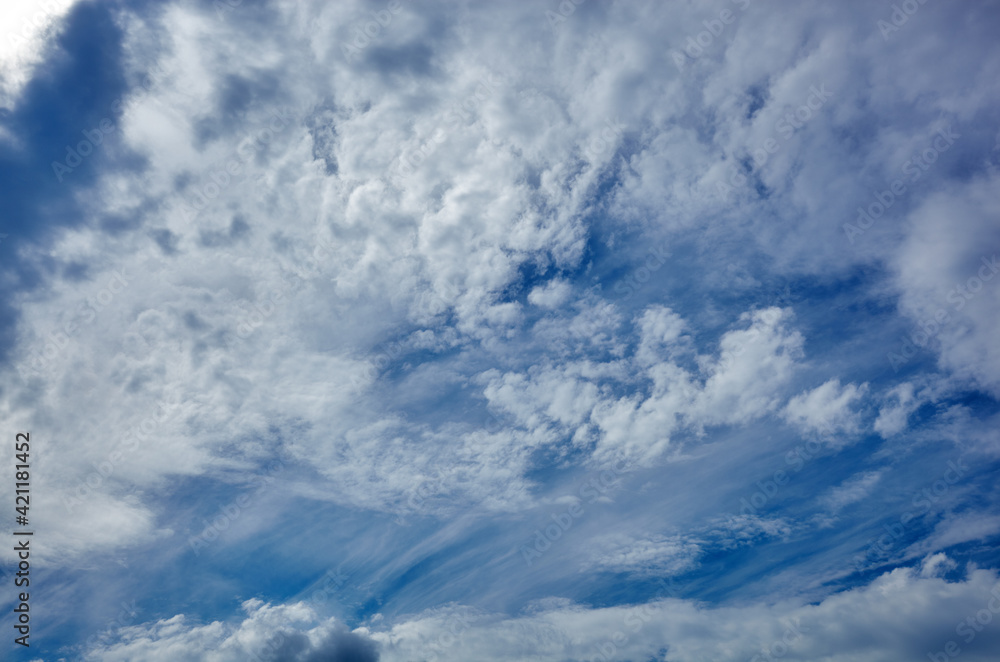 Fototapeta premium Blue sky background with cumulus clouds