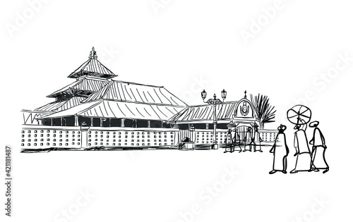 Digital sketch of the Gedhé Kauman Mosque in the Ngayogyakarta Hadiningrat Palace. Is the main mosque of the Sultanate of Yogyakarta, located west of the Alun-alun Utara Kraton Yogyakarta complex. photo