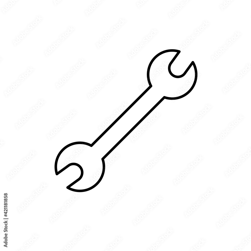 Outline wrench line icon in black. Repairs concept or illustration, tool sign symbol. Trendy flat style isolated logo for app, graphic design, infographic, web site, ui, ux. Vector EPS 10 Outline wrench line icon in black. Repairs concept or illustration, tool sign symbol. Trendy flat style isolated logo for app, graphic design, infographic, web site, ui, ux. Vector EPS 10