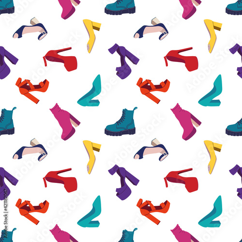 Seamless pattern with shoes. Fashion women's shoes seamless pattern. Flat vector illustration