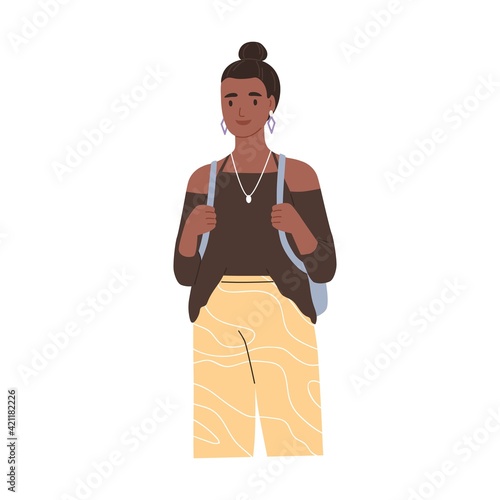 Portrait of modern black-skinned university student. Happy young African woma...