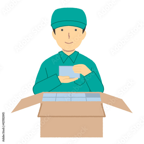 Illustration of a man doing packing work in work clothes