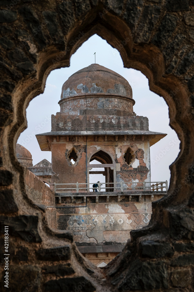 Jahaz Mahal is the most famous building in Mandu was built between two pools of water. Mandu, Madhya Pradesh, India.