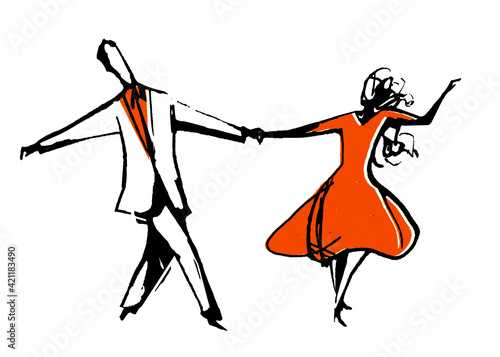Swing dancing, a couple with movement and in a dynamic attitude